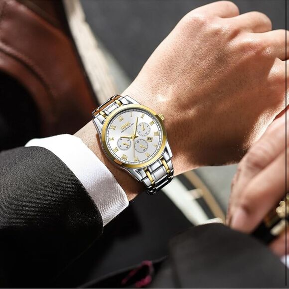 Watch Men Classic Casual Quartz Luminous Waterproof Dress Two Tone Men Wrist A1 - Picture 1 of 8